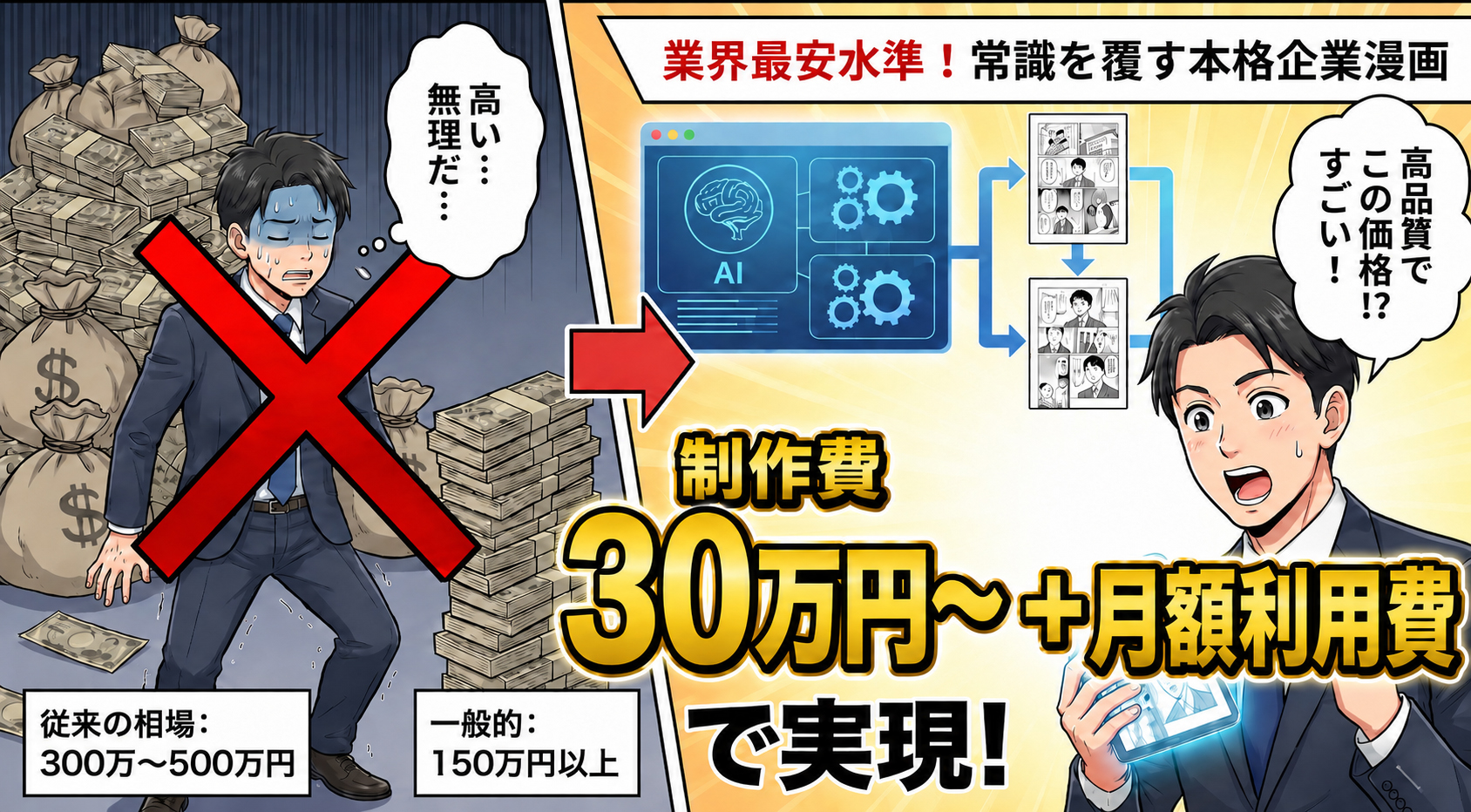 採用マンガ制作費30万円〜